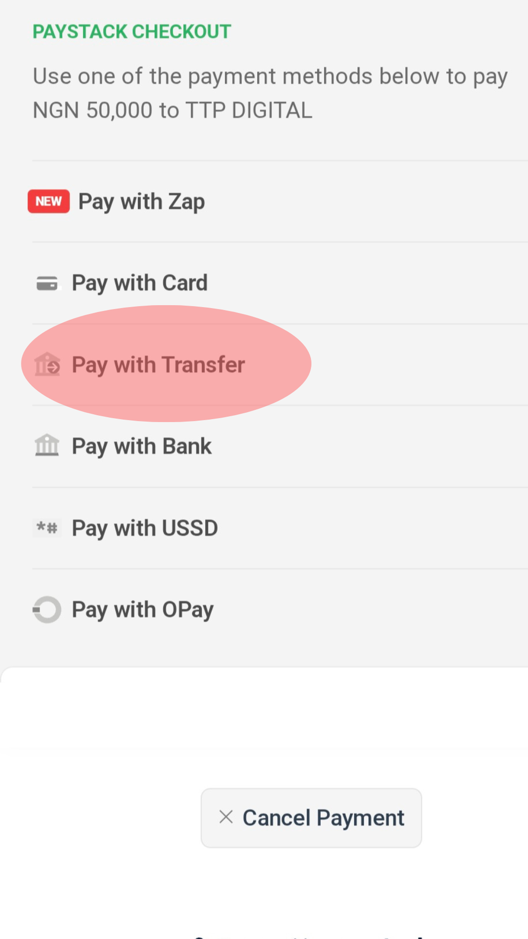 Pay With Transfer